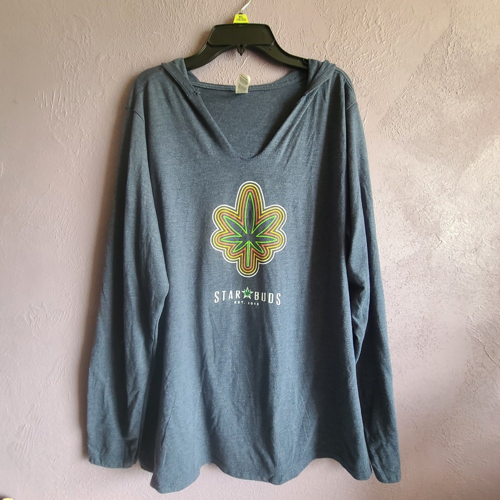 District Hoodie XXL Navy Blue Star Buds Graphic V-Neck Lightweight Tri-Blend 420